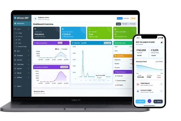 Milaan ERP on Laptop and Mobile