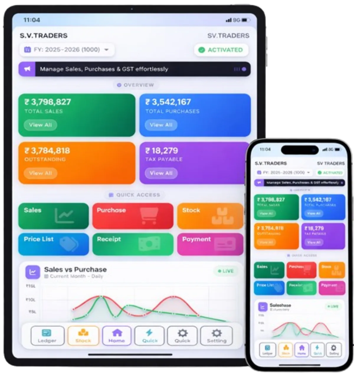 Milaan ERP Mobile and Tablet App - Android iOS Business App India